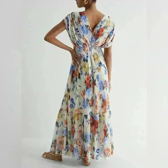 Express Floral Draped Sleeve Pleated Maxi Dress Size Large - Picture 3 of 14